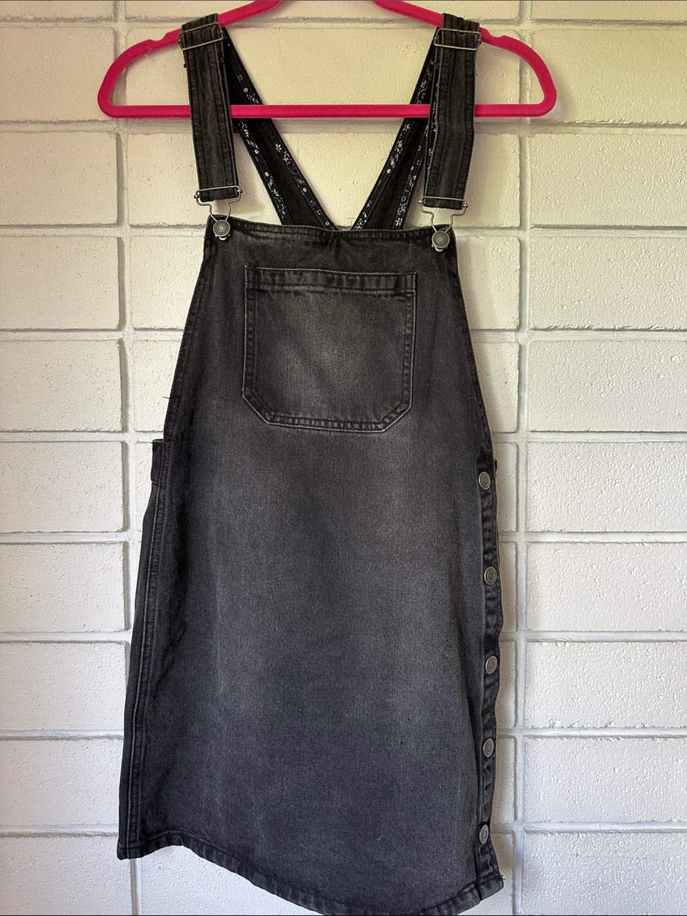 Free People Charcoal Black Denim Overall Mini Dress